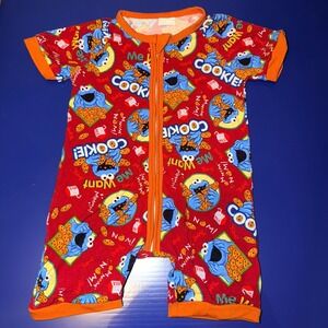 Bamboo Cookie Monster Sesame Street Character Double Zip Shortie Romper 3T Med.
